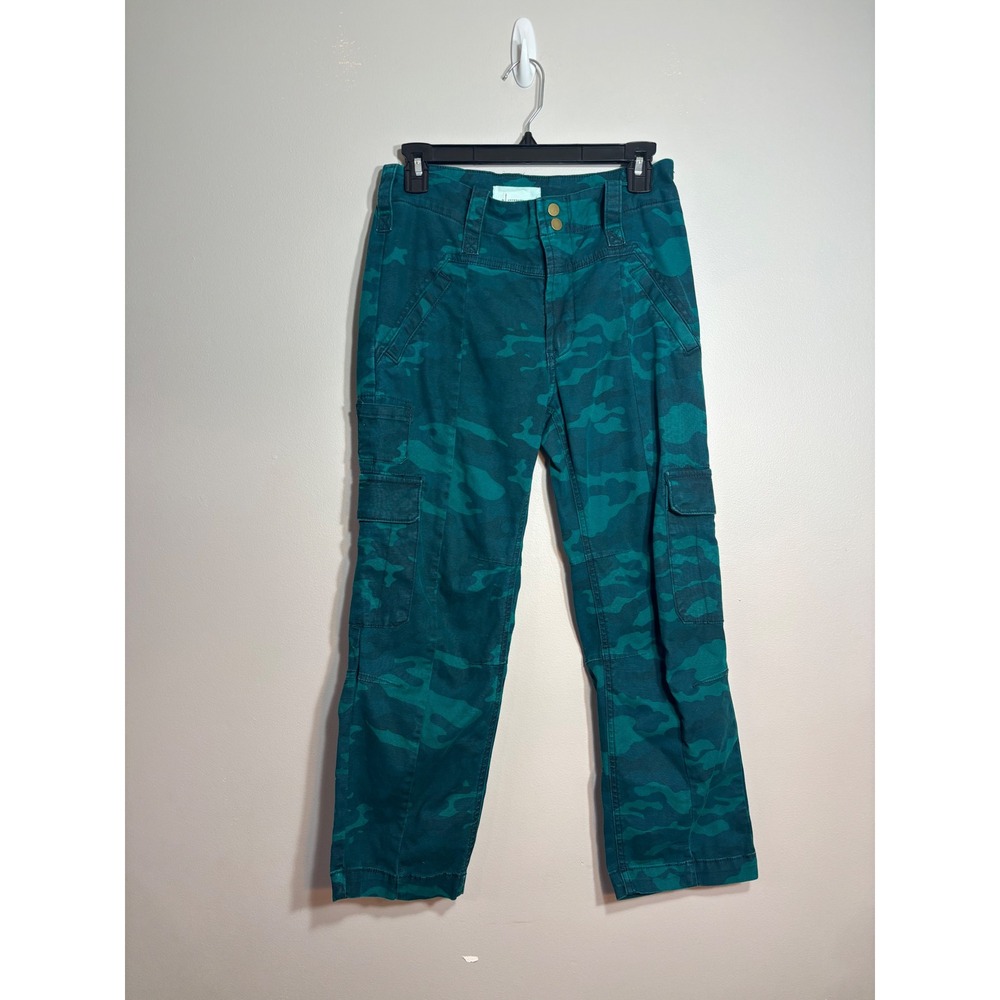 Anthropologie Pilcro Teal Green Camo Cargo Pants Straight Leg High Rise Size 27